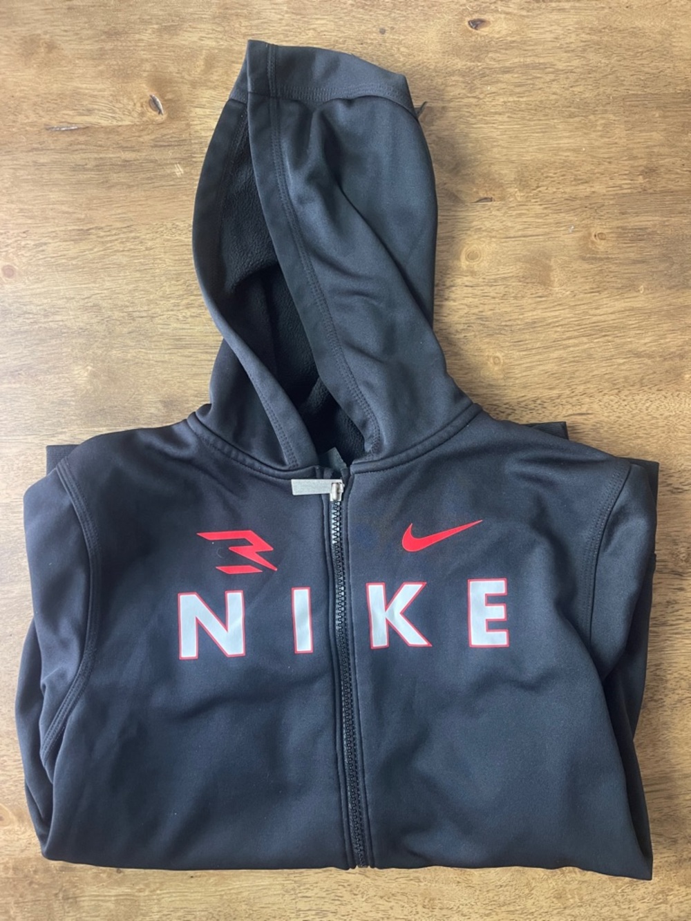 Nike Black Zip Hoodie with Red and White Accents